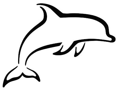 Black and white dolphin logo for Rovinj Dolphin Excursion, representing the company's dolphin watching tours in Rovinj, Croatia.